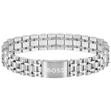 Ανδρικό βραχιόλι Boss 1580644 ατσάλινο με ασημί μπρασελέ.